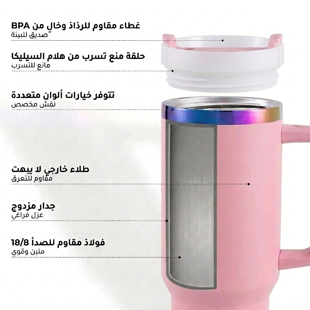 مق الفضاء - كوب حراري من الستانلس ستيل منقوش بالليزر بسعة 40oz (1.18لتر) مع مقبض قابل للإزالة